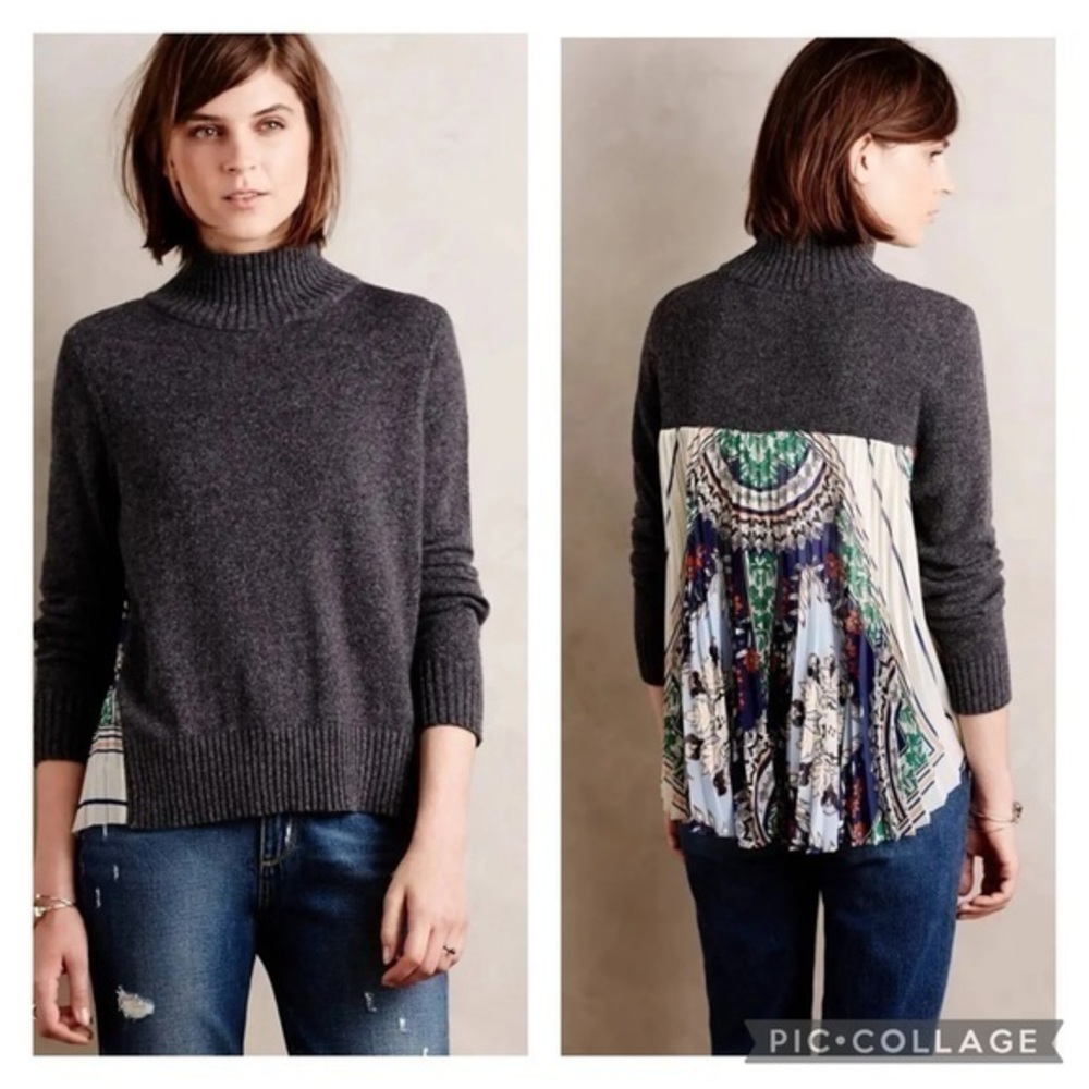 Anthropologie MOTH Rona Pullover Sweater Pleated Chiffon Scarf Back size M